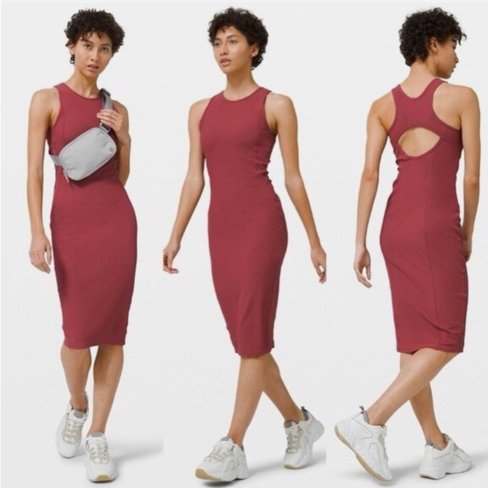 Lululemon Brunch and Back Ribbed Luxtreme Midi Dress in Chianti
